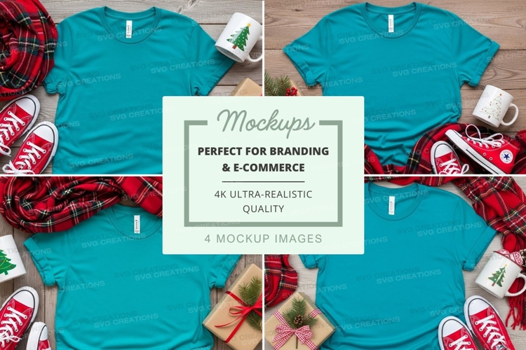 Turquoise t-shirt mockup with holiday elements