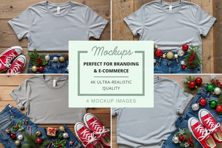 Christmas themed t-shirt mockup with accessories
