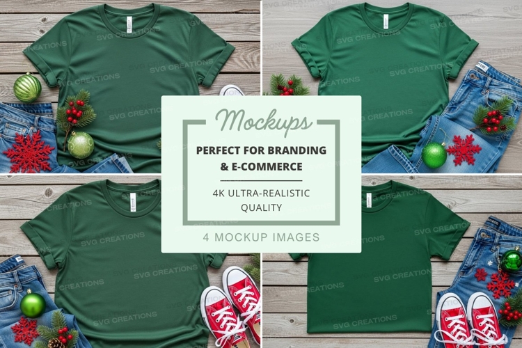Green t-shirt mockup with festive accessories