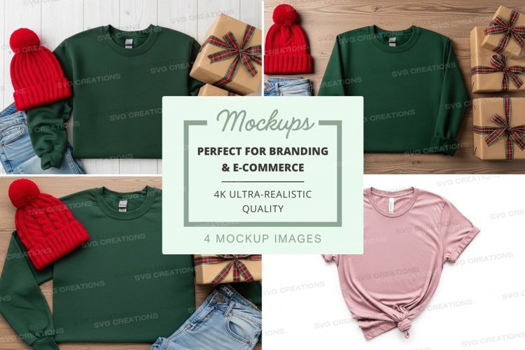 Holiday apparel mockup featuring sweaters and t-shirts