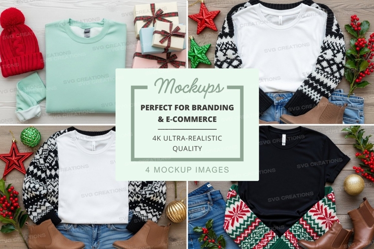 Holiday themed t-shirt mockup with accessories