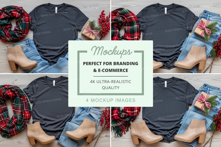 Black t-shirt mockup with holiday decorations