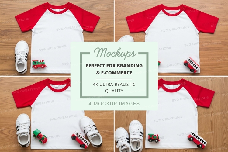 Childrens baseball tee mockup with toys and shoes