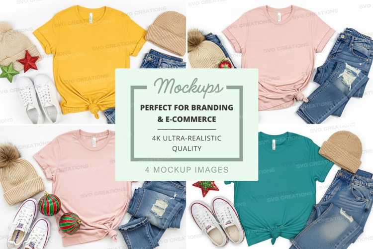 Flat lay mockup of t-shirts with accessories