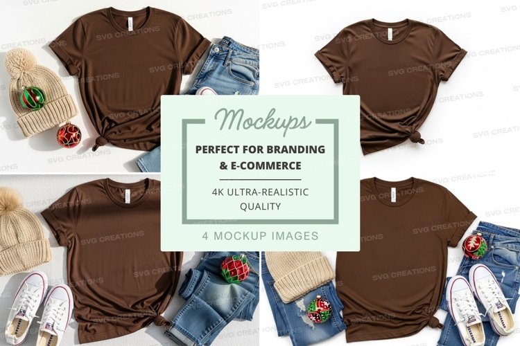 T-shirt mockup collection - brown t-shirts with accessories
