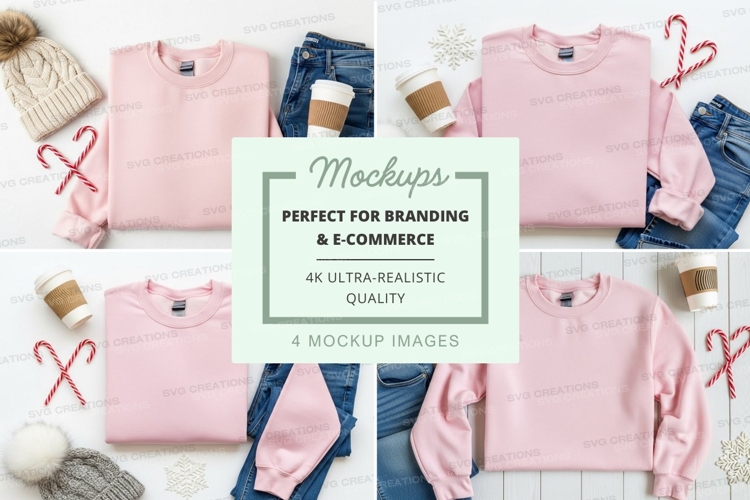 Pink sweatshirt mockup with blue jeans and accessories