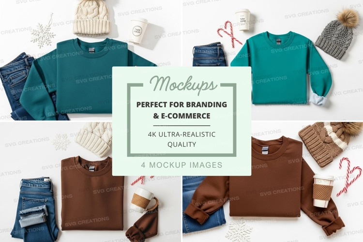 Flat lay mockup of sweatshirts with accessories