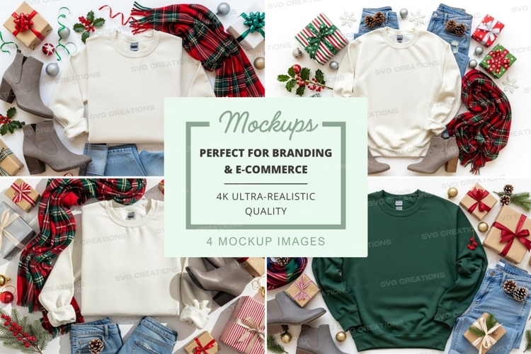 Holiday sweatshirt mockup with festive decorations