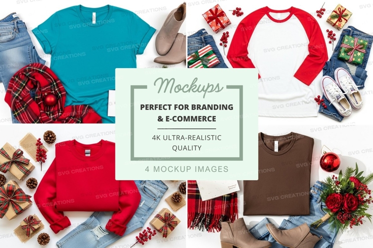 Christmas themed apparel and accessories mockup