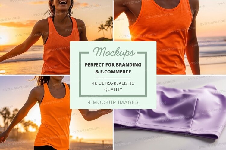 Orange tank top mockup and purple silk scrunchie flat lay example image 1