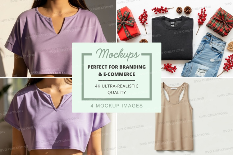 Apparel mockup featuring cropped t-shirts and tank top