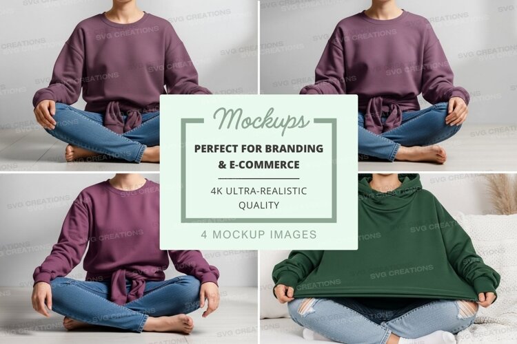 Mockup: casual sweatshirts in relaxed poses example image 1