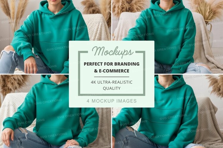 Mockup of a teal hoodie example image 1