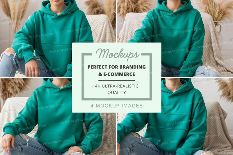 Mockup of a teal hoodie