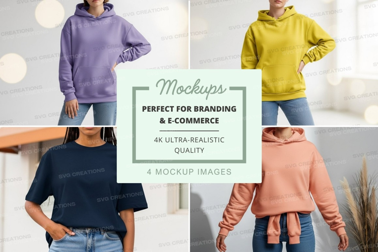 Mockup: collection of hoodies and t-shirts