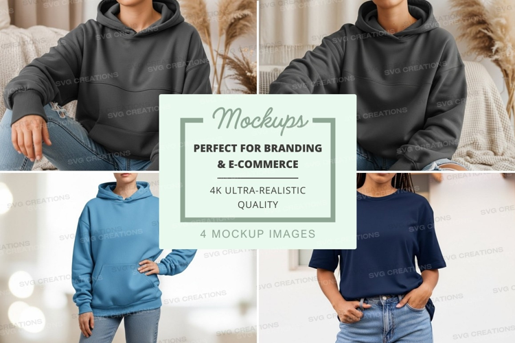 Casual hoodies and t-shirts mockup