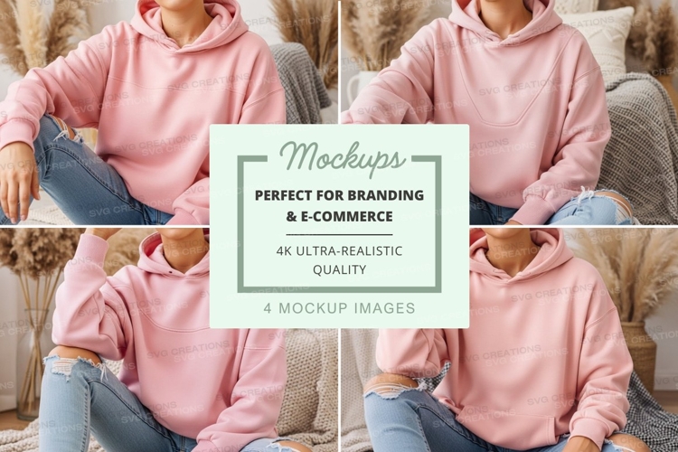 Mockup: pink hoodie fashion collage