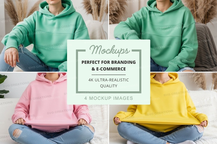 Mockup: four people wearing hoodies