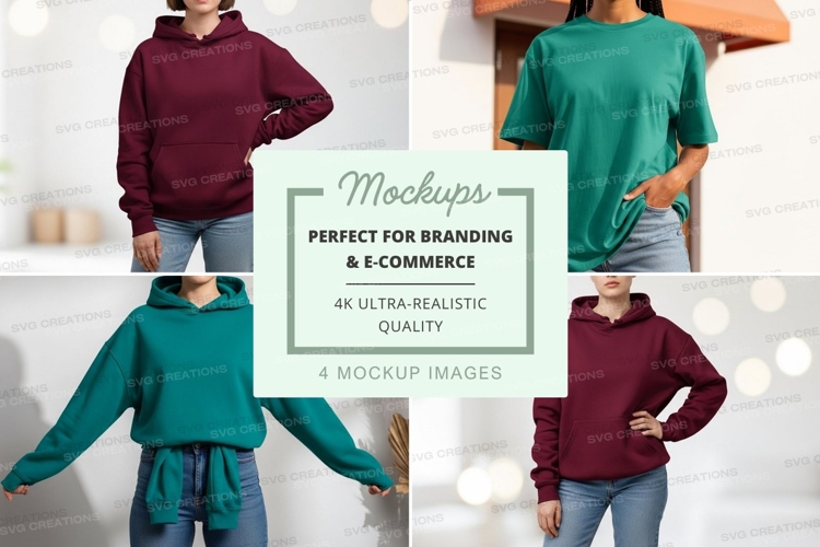 Mockup showcasing various hoodies