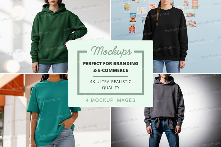 Mockup: various hoodies and t-shirts