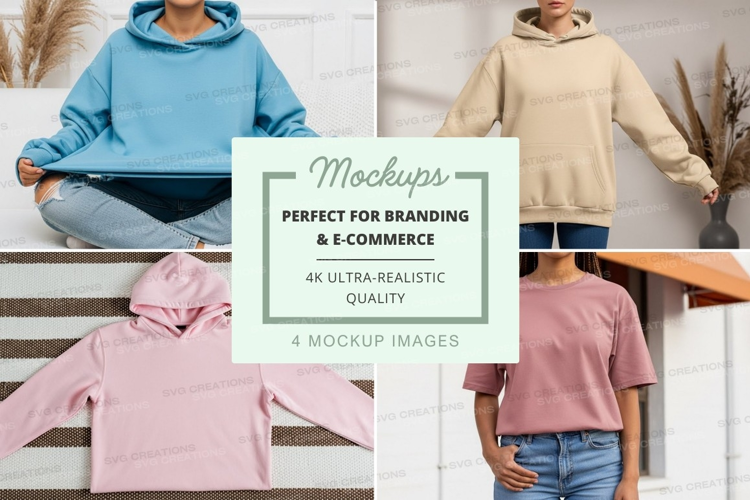 Casual hoodies and t-shirts mockup