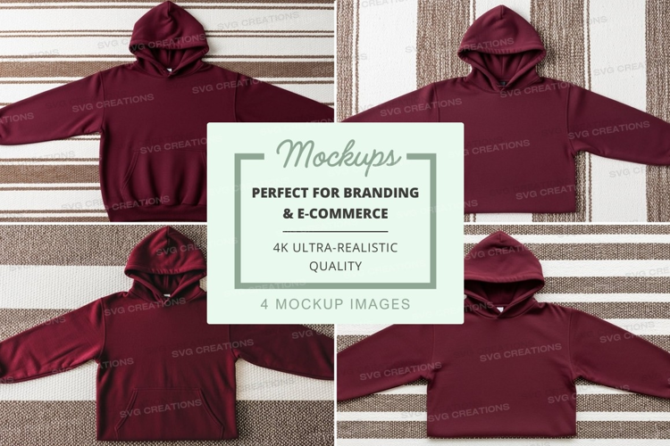 Mockup of burgundy hoodies