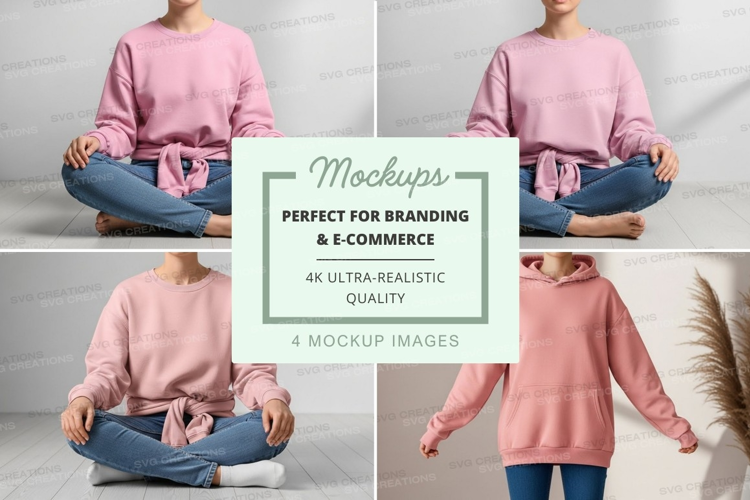 Mockup of a person wearing a pink hoodie in meditation pose