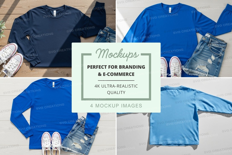Long sleeve t-shirt mockup in various colors