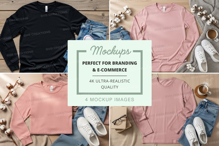 Apparel mockup featuring t-shirts and long sleeve tops