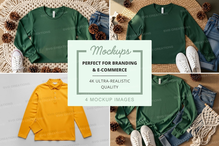 Mockup collection of long sleeve t-shirts and polo shirts