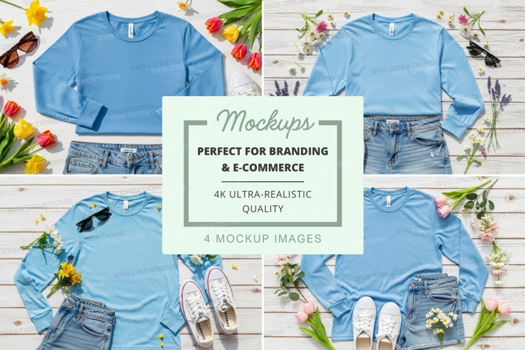 Light blue long sleeve t-shirt mockup