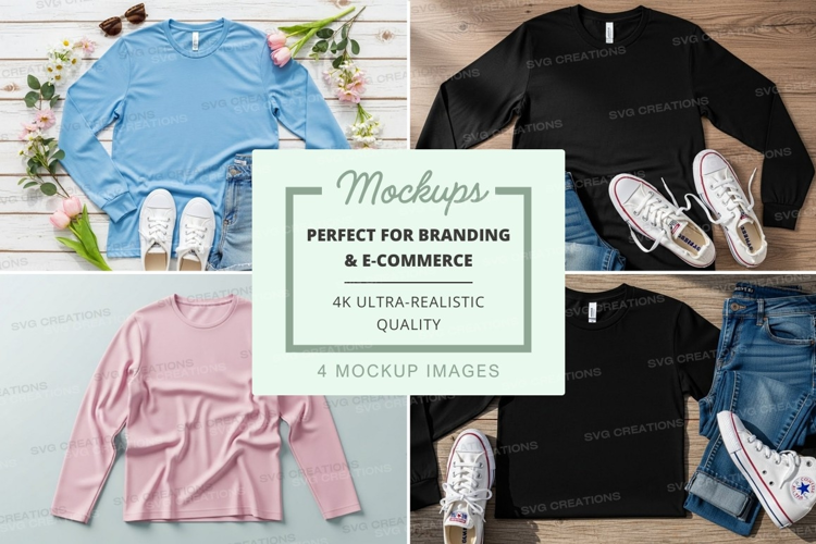 Collection of long sleeve t-shirt mockups