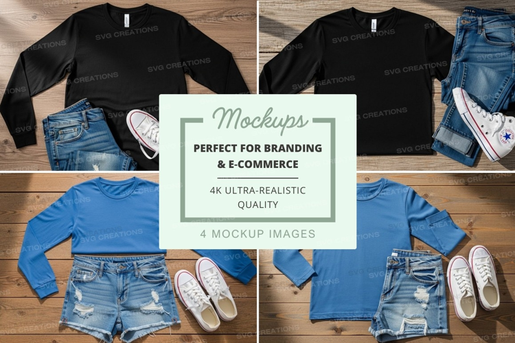 Flat lay mockup of outfits with t-shirts and jeans
