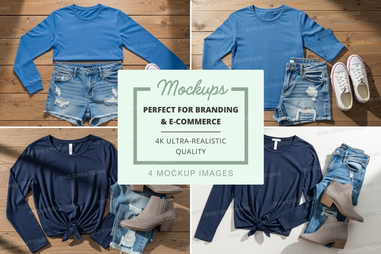 Flat lay mockup of women's casual outfits with t-shirts and