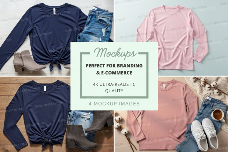 Flat lay mockup of women's long sleeve t-shirts