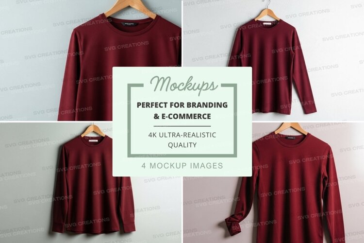 Mockup of long-sleeve t-shirt in burgundy example image 1