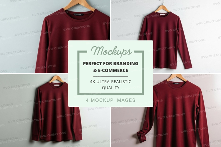Mockup of long-sleeve t-shirt in burgundy