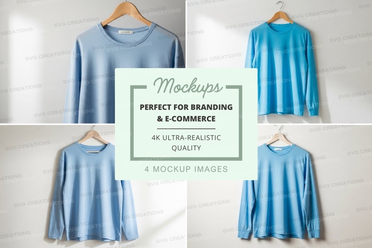 Long sleeve t-shirt mockup in light blue and dark blue