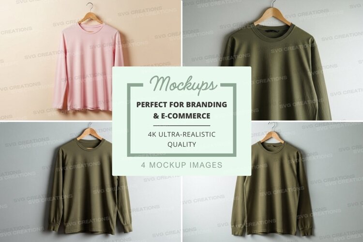 Four long-sleeve t-shirts mockup example image 1