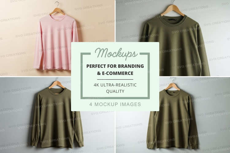 Four long-sleeve t-shirts mockup