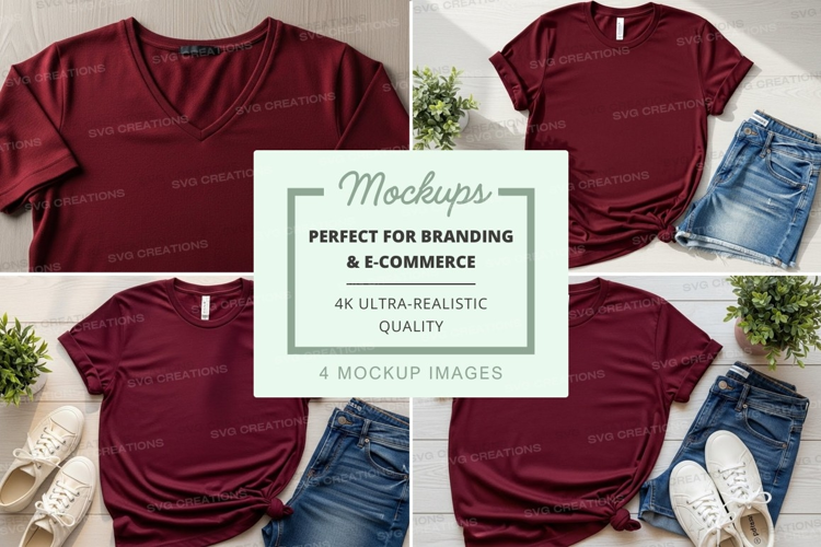 Maroon v-neck t-shirt mockup