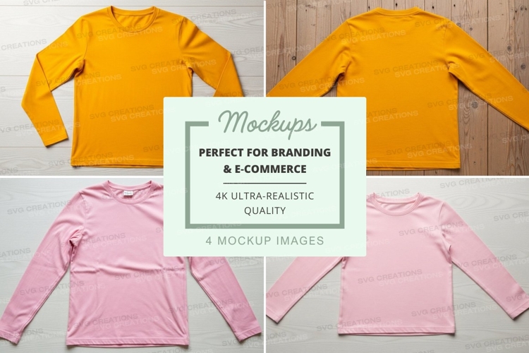 Long sleeve t-shirt mockup in yellow and pink