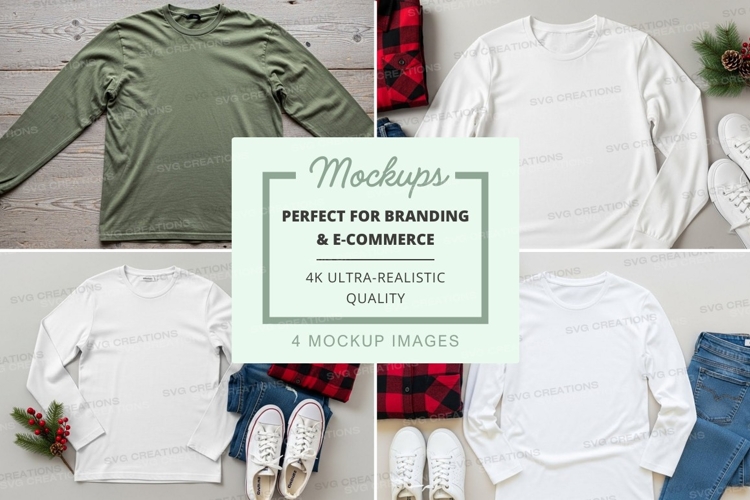 Flat lay mockup of long sleeve t-shirts and casual accessori
