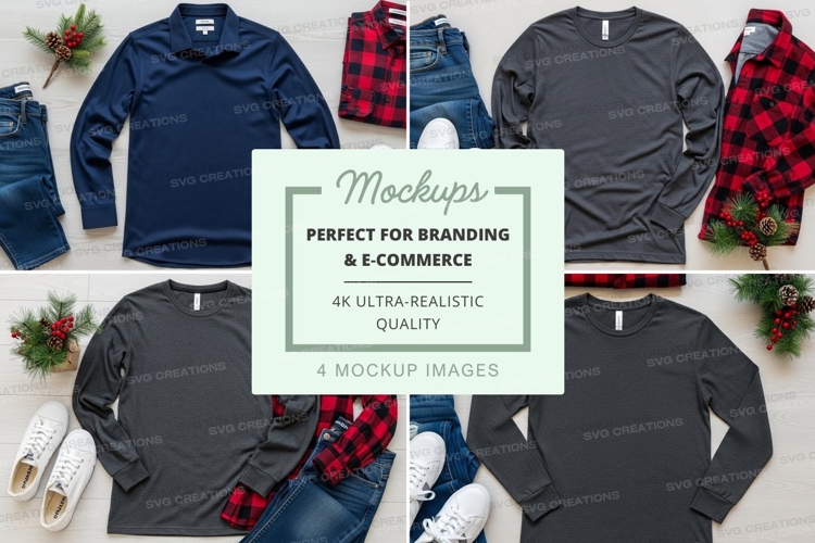 Flat lay mockup of long sleeve t-shirts with accessories