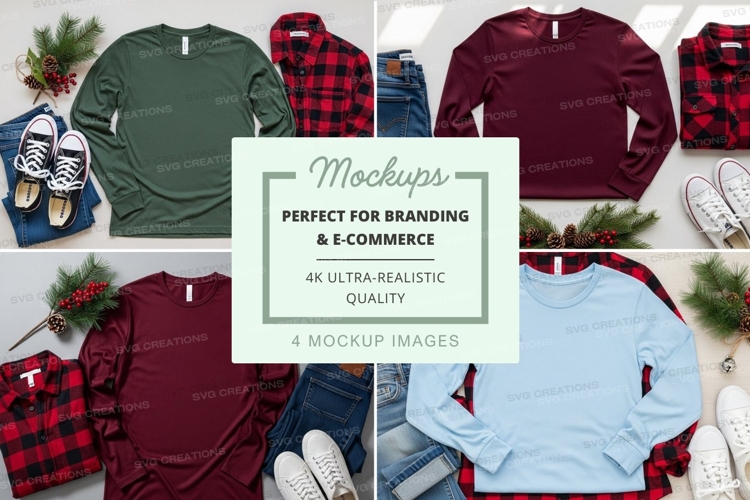 Flat lay mockup of long sleeve t-shirts with accessories