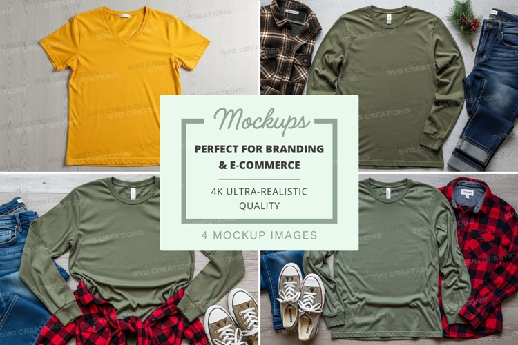Clothing mockup featuring various t-shirts and accessories