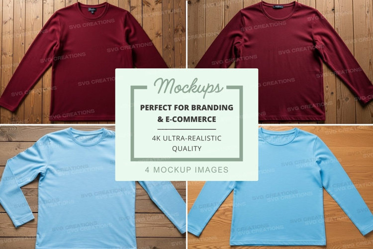 Four long sleeve t-shirts mockup