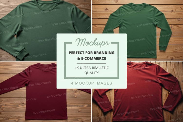 Four long sleeve t-shirts mockup
