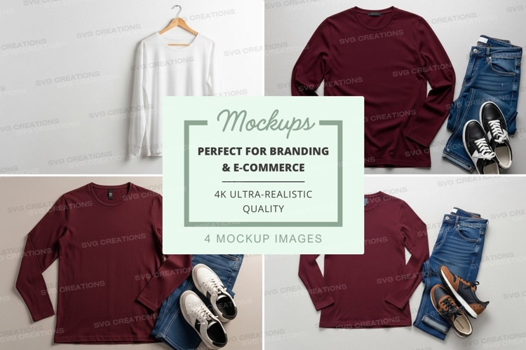 Mockup of long sleeve t-shirts with jeans and shoes