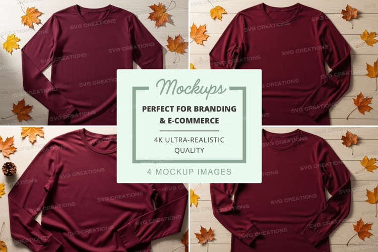 Long sleeve t-shirt mockup in burgundy